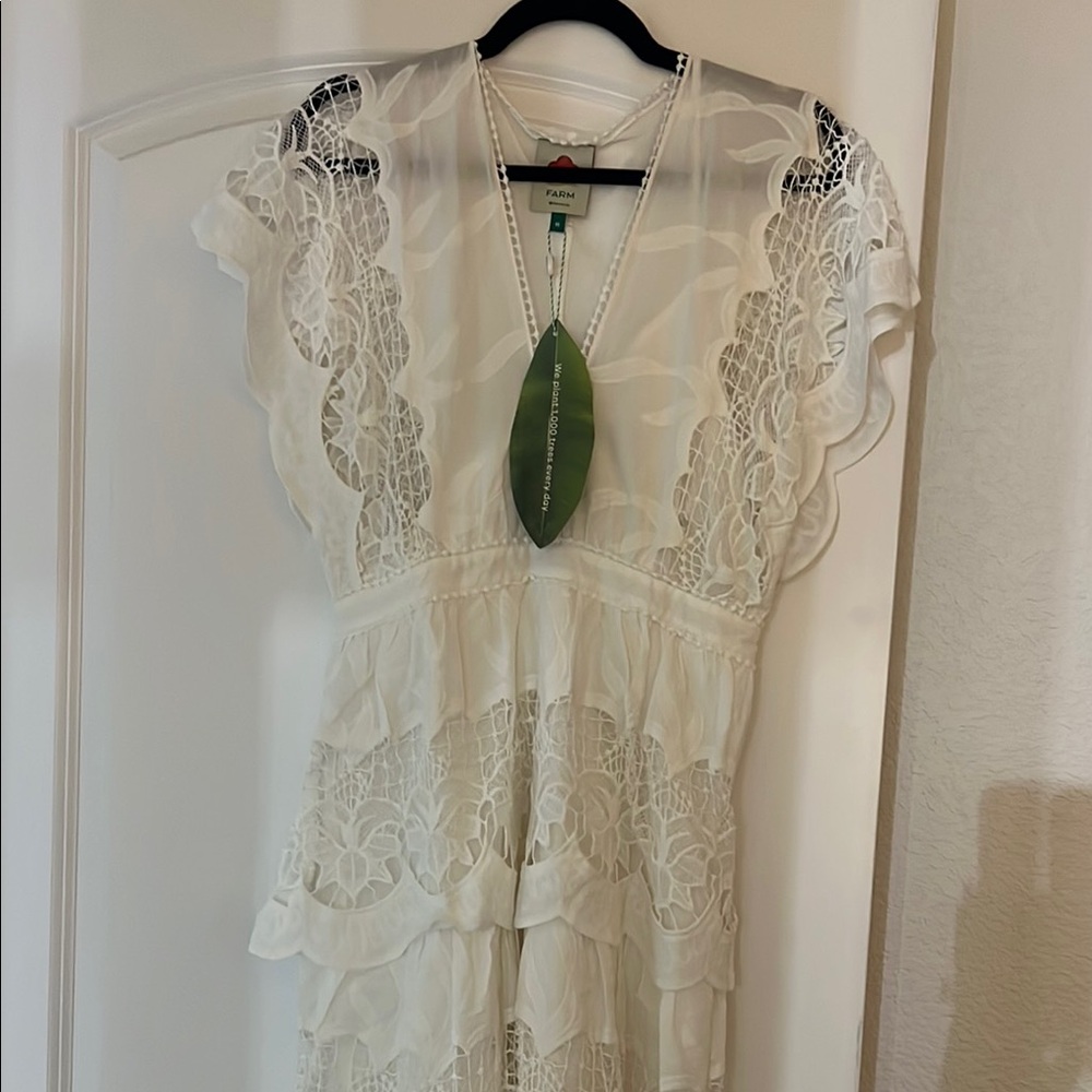 Farm Rio Off-White Richelieu Midi Dress